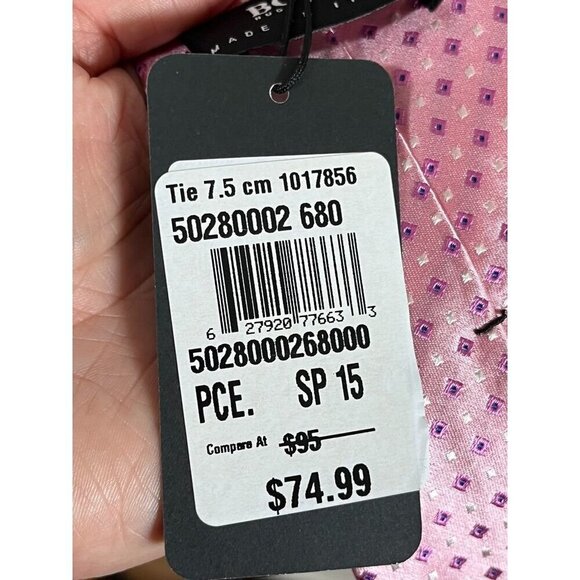 Hugo Boss Men Neck Tie Pink Silk Purple Floral Pattern Dots Business Office - Picture 5 of 8